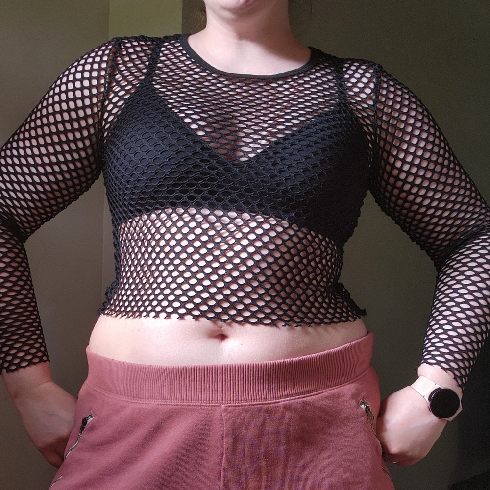 NWT Black Friday Large Mesh Fishnet Shirt in Black